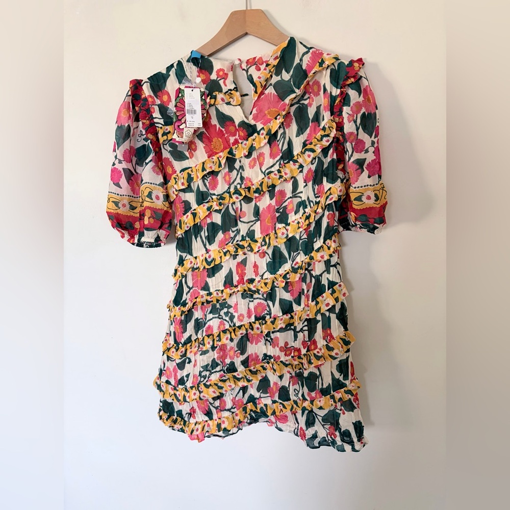 NWT $258 Farm Rio x Anthropologie Puff-Sleeve Fitted Mini Dress M - Picture 7 of 13